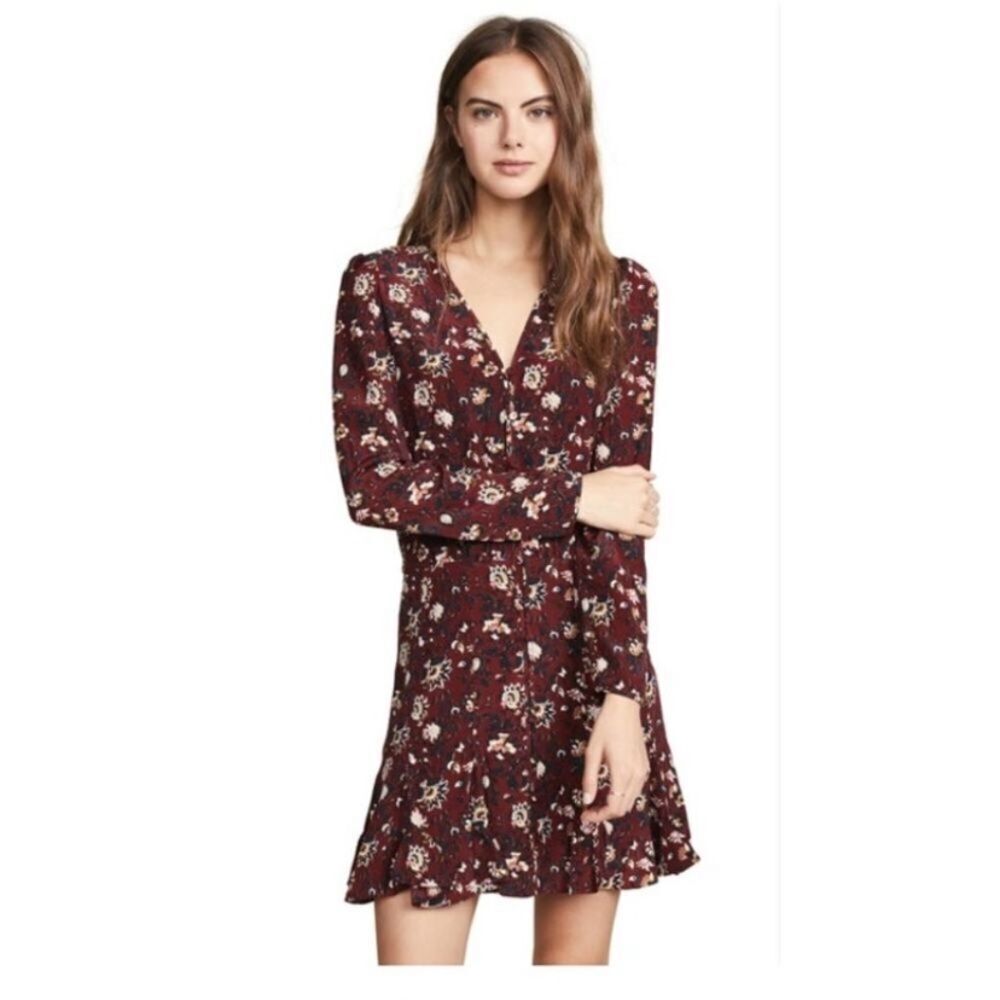 Veronica Beard Riggins Dress Bordeaux Multi Short Floral Ruffled Silk